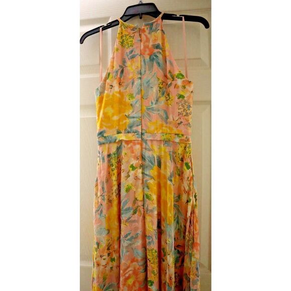 Betsy & Adam Sz 4 Pink Burnout Chiffon Print Halter Dress w/Wrap Skirt $259 - Picture 8 of 16